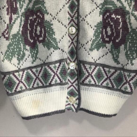 Vintage Size Large Matching Sweater & Cardigan Pastel Knit Floral Cottage Flower - Picture 6 of 8